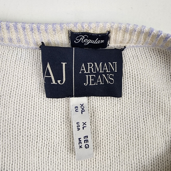 AJ Armani Jeans Mens Sweater Regular Fit Black White Stripes Size XL - Picture 3 of 10
